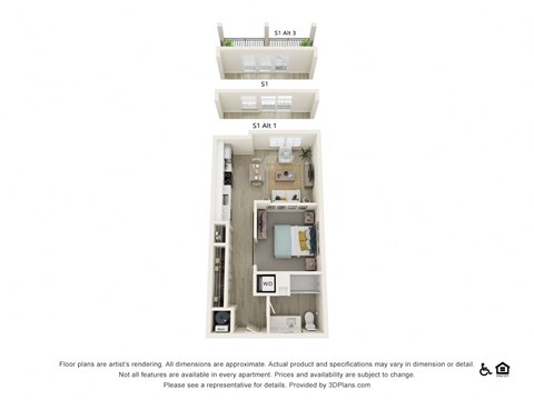 Floor plan for studio, 1 bath, 588 sqft